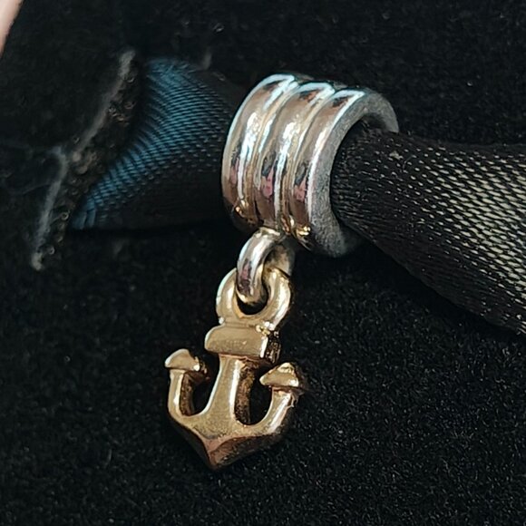 Authentic Pandora Anchor Dangle Charm 790225 Silver & 14K Gold - Picture 3 of 8